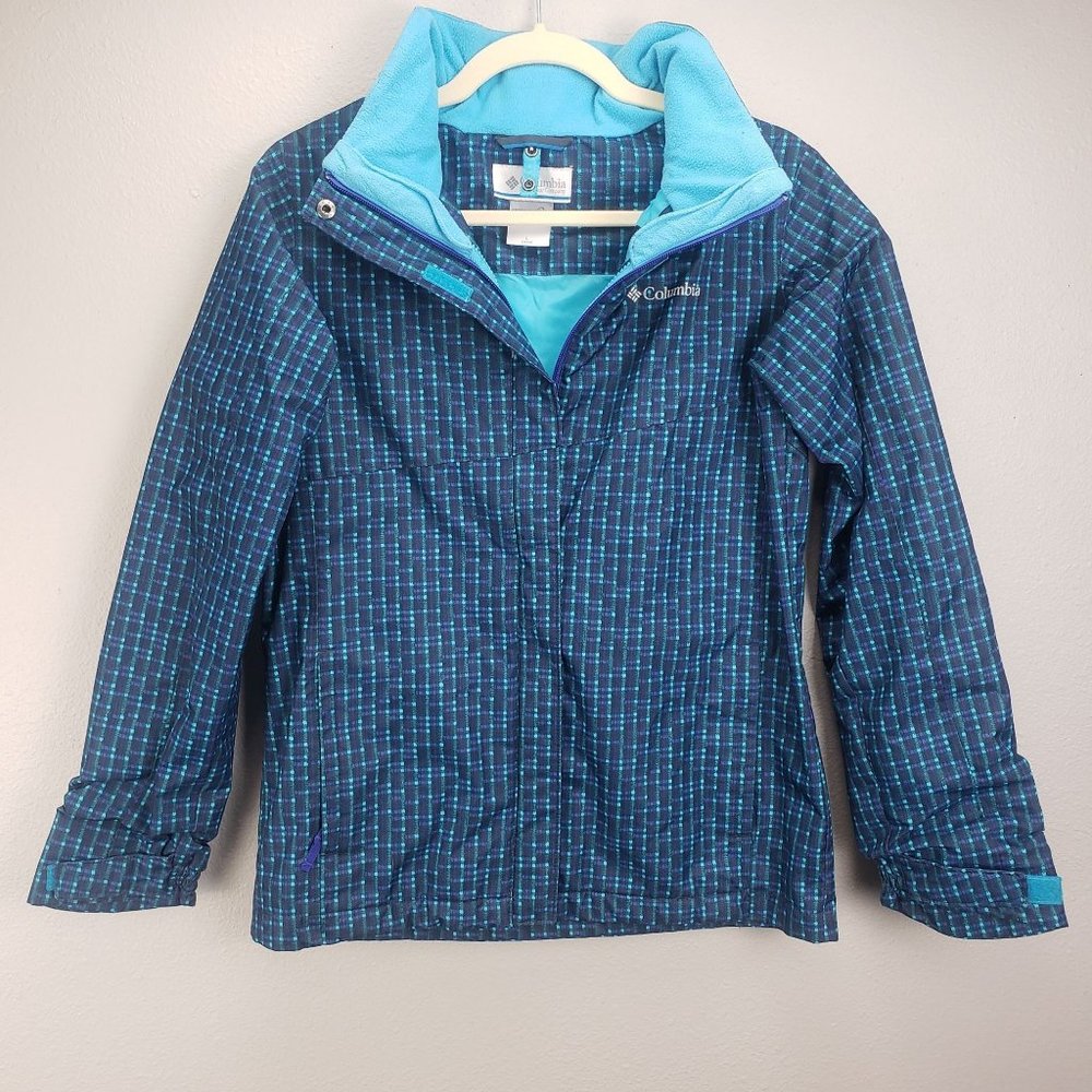 Columbia Kids Girls Size L Winter Jacket Shell Blue Plaid Outgrown Sleeves
